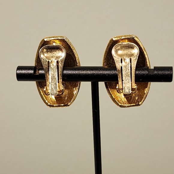 Vintage Black Enamel/Clear Rhinestone Earrings - Picture 2 of 5